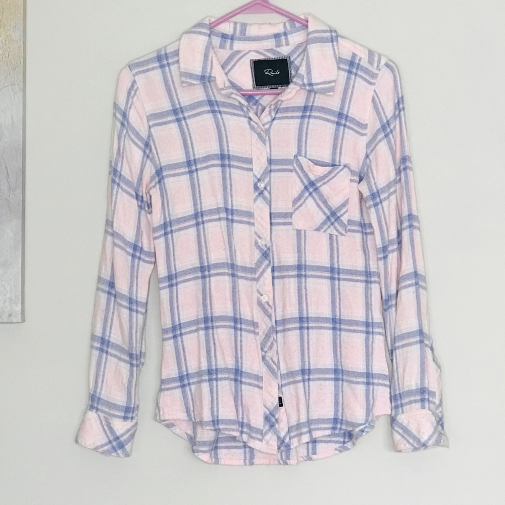 Rails Plaid Soft Button Down Light Pink Purple Xs - image 1